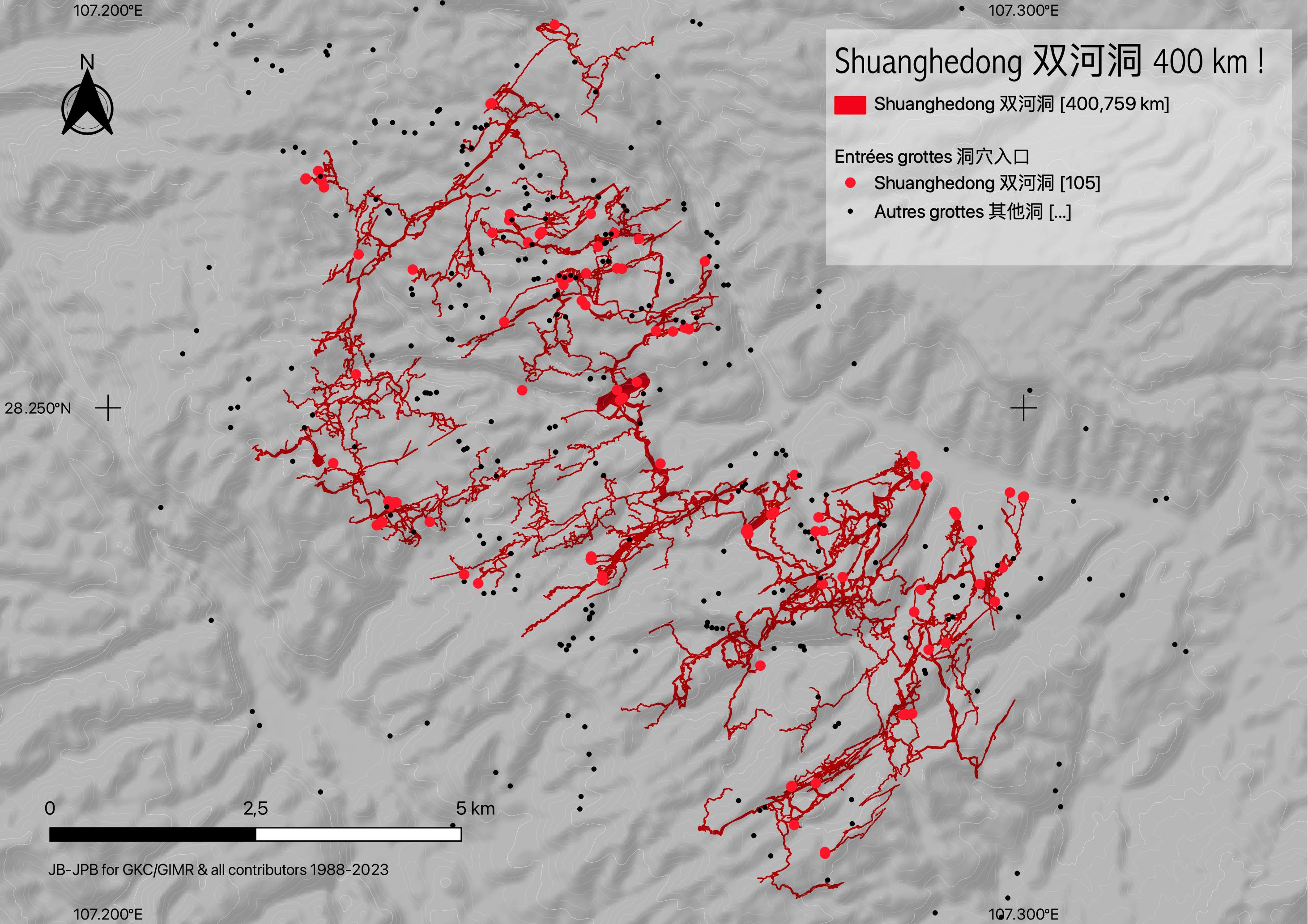 Plan de la grotte de Shuanghedong 双河洞, état au 10/04/2023